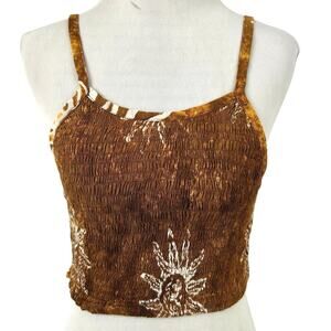 Rama Tribal Sun Boho Festival Tank Smocked Crop Top Casual Summer Size S